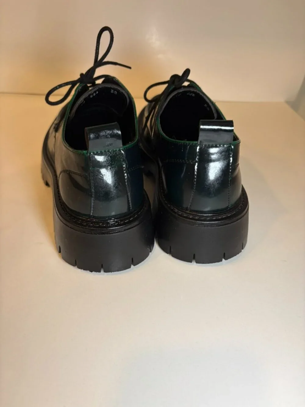 Vintage Green Black Patent Platform Derby Oxford Lug Sole Shoes EU 38 7 7.5